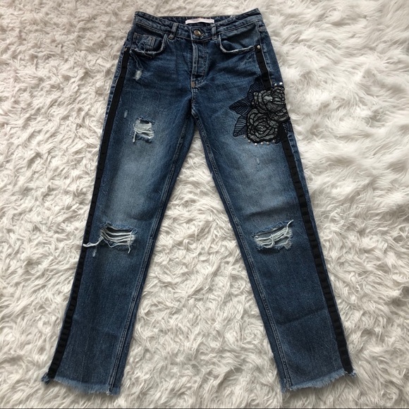 Zara Trafaluc Lace Embroidered Jeans